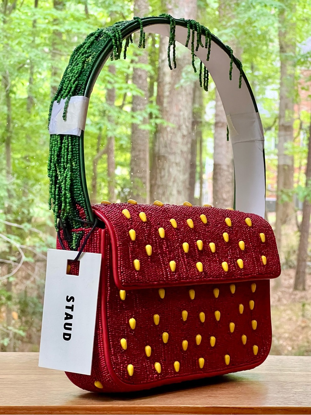 NWT Staud Beaded Tommy Shoulder Bag Strawberry Dream - Picture 2 of 16